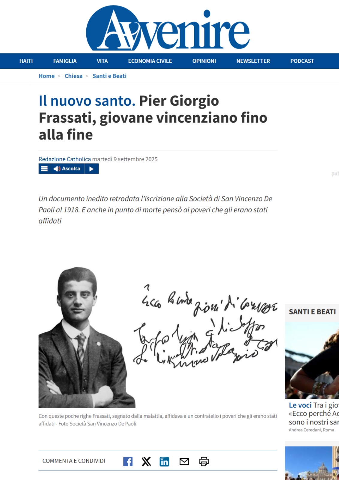 Un nuovo Santo tra noi: è il giovane Vincenziano Pier Giorgio Frassati